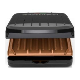 Electric Indoor Grill and Panini Press, Black with Copper Plates, Serves 2, Classic Plate