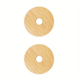 2/4pcs Bamboo Jar Lids With Straw Hole; Reusable Bamboo Jar Lids; Leak Proof Glass Canning Drinking Storage Jars; Canning Lids With Silicone Ring For (Quantity: 2pcs)